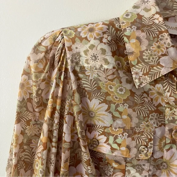ZIMMERMANN Floral Puff Sleeve Button Down Shirt 0 - Picture 5 of 7
